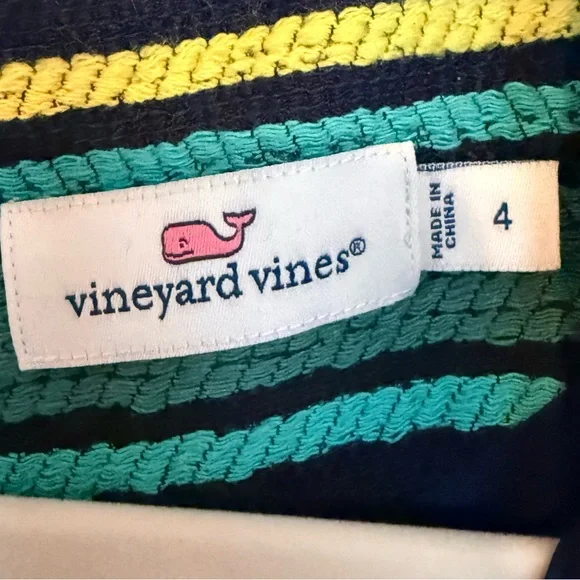 Vineyard Vines Striped Knit Shift Dress Size 4 Navy Teal Yellow Sleeveless - Picture 5 of 9